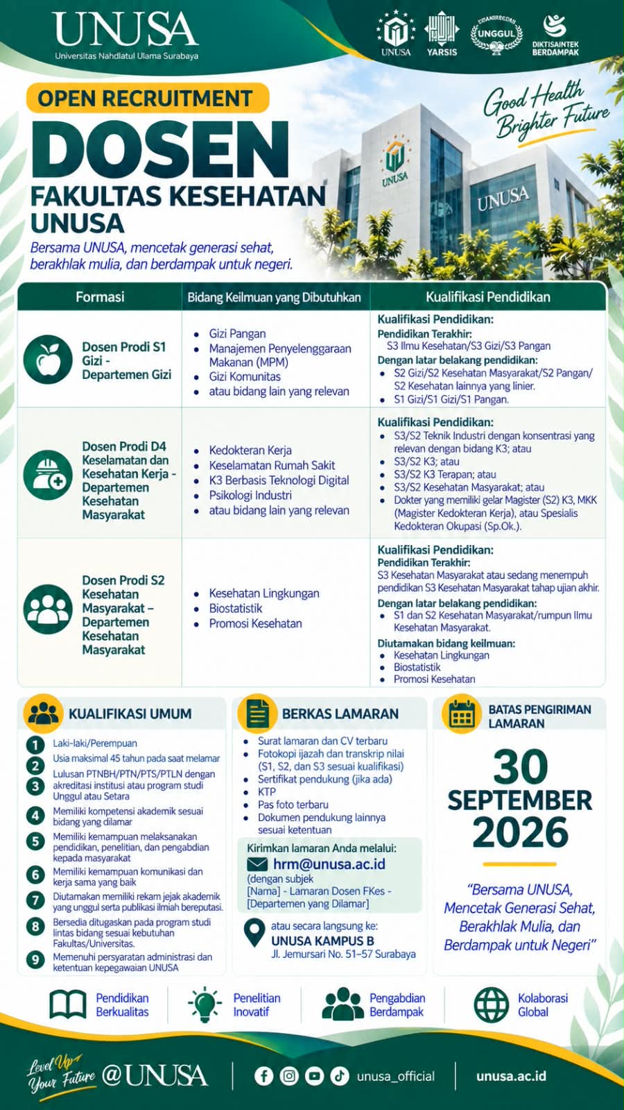 Poster Rekrutmen Dosen Fakultas Kesehatan 2026