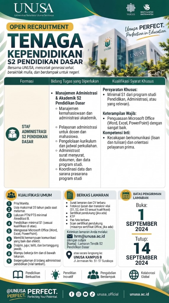 Poster Rekrutmen Tenaga Kependidikan S2 Pendidikan Dasar